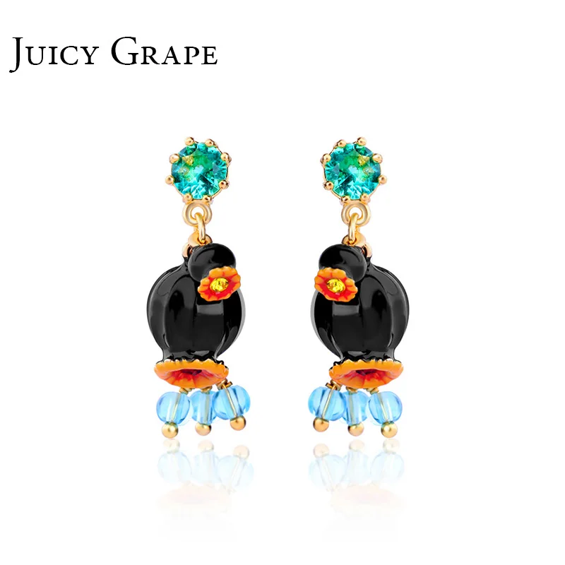

Juicy Grape New Arrival Black Poppy Bud Hand Painted Enamel Glaze For Women Earring Stud