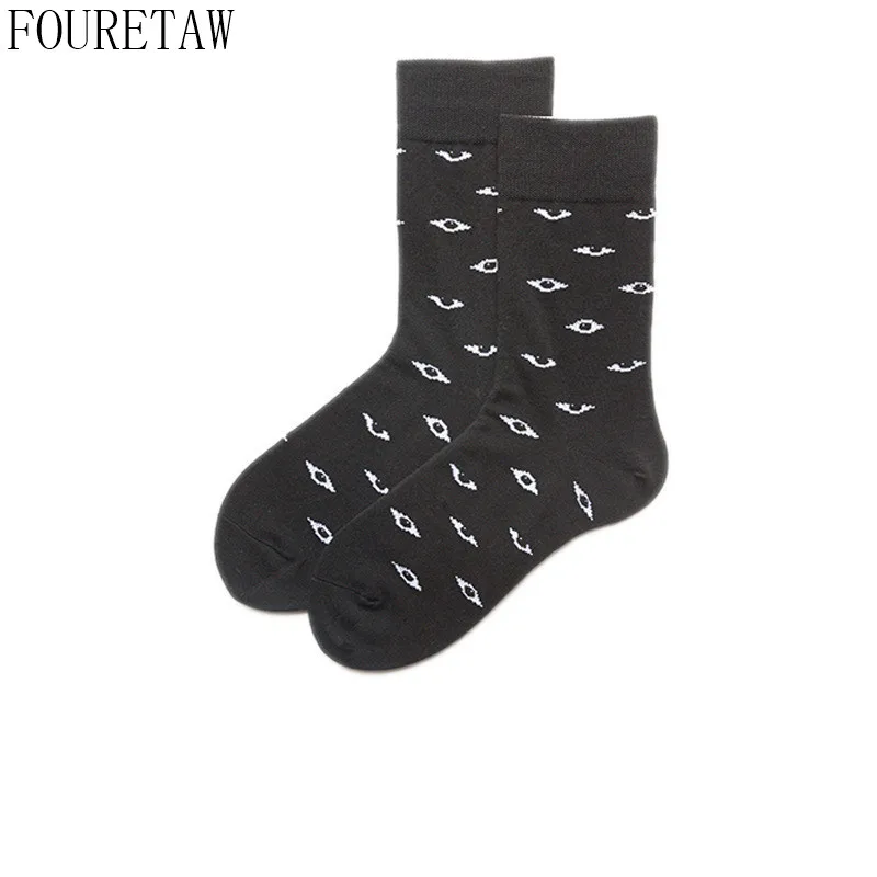 

FOURETAW 1 Pair Street Fashion Japanese Style Cotton Winter Autumn Unisex Personality Lover Tide Eyes Pattern Mens Long Socks