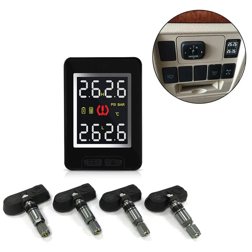 

CAREUD U912 Car TPMS Wireless Auto Tire Pressure Monitoring System With 4 Internal Anti-theft Sensors LCD Embedded Monitor Real-