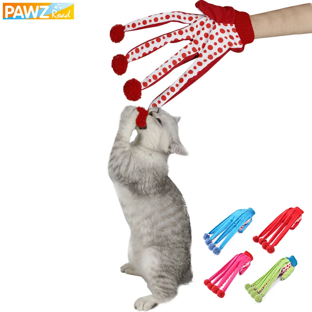 

Pet Toy Interactive For Dog Cat Fun Playing Cat Teaser Toy Glove With Ring Chewing Ball Cute Dot Glove Pet Kitten Scratcher Toy