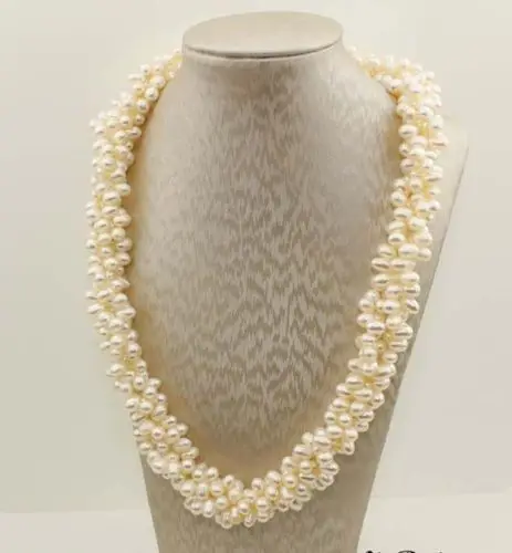 

xiuli 002195 necklace 4 strands white freshwater pearl rice beads 24