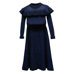 Высокое качество Новая мода 2019 осень зима костюм комплект Женская рюшами свитер с блестками вязание юбка платье
