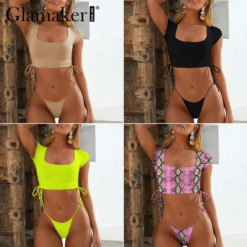 Glamaker сексуальный на шнуровке пляжный спортивный боди для женщин летний с высоким