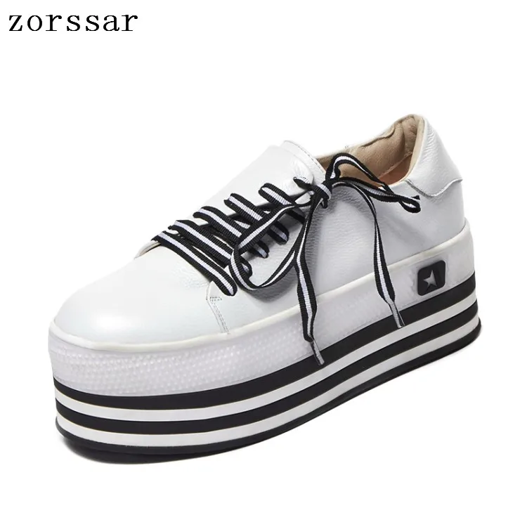 

Zorssar 2019 Autumn women flats female Genuine Leather platform sneakers shoes women lace up casual flat creepers moccasins shoe