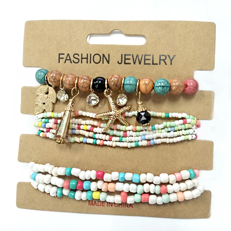 Богемные Многослойные браслеты с разноцветными бусинами, браслеты для женщин, ювелирные изделия в стиле бохо, с кисточками, морская звезда, пляж, очаровательный браслет, подарки, Pulseiras