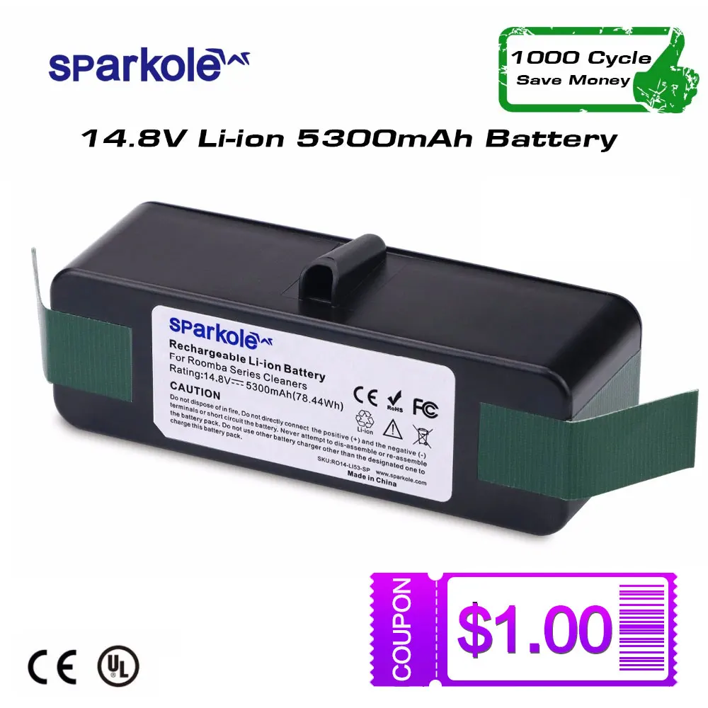 5.3Ah 14,8 V li-ion Батарея для iRobot Roomba 500 600 700 800 Series 510 530 550 560 580 620 630 631 650 760 770 780 790 870 880 - изображение