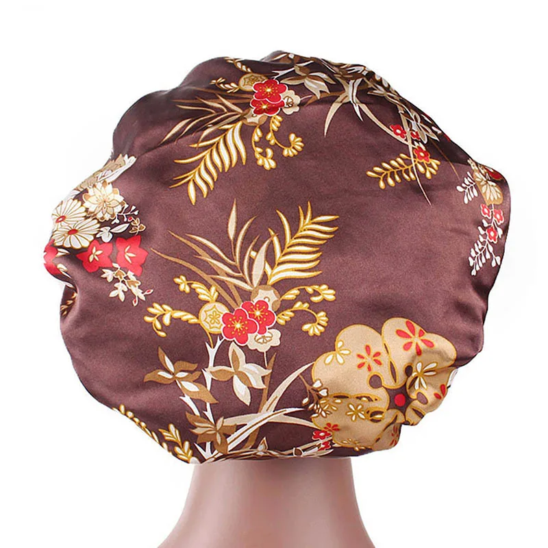 DOLEFT Satin Printed Wide-brimmed Hair Band Woman High Quality Soft Silk Bonnet Sleep Cap Chemotherapy Caps - Color: 6