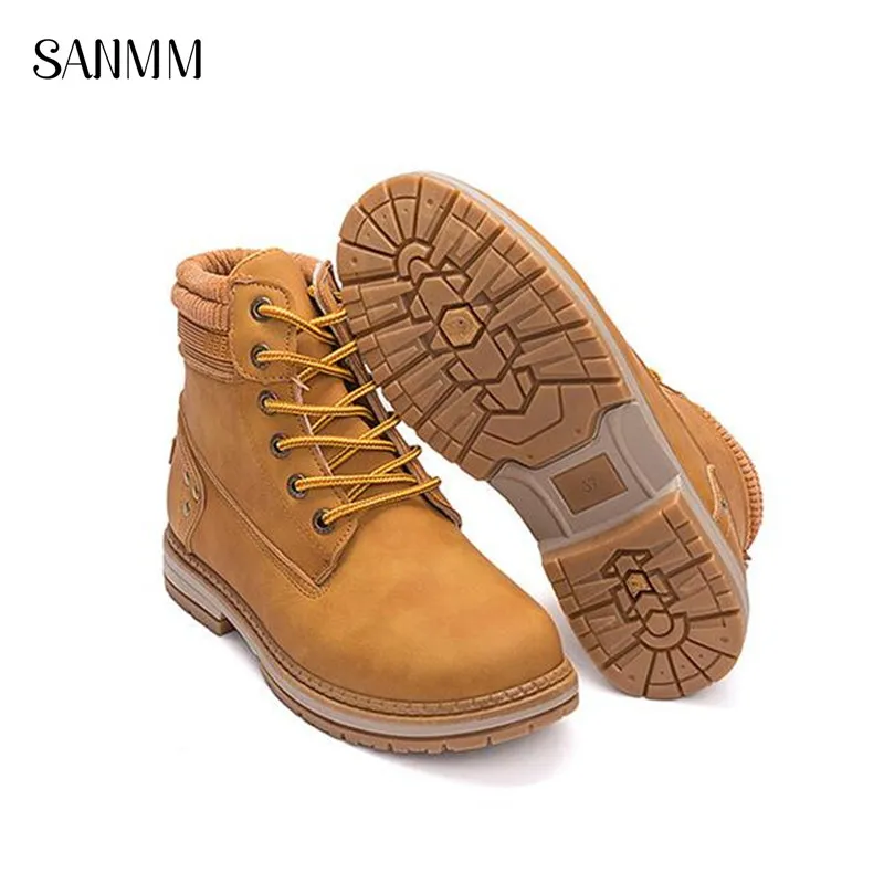 

SANMM Women Lace-Up Casual Boots Ladies Spring Autumn Non-Slip Ankle Boots Woman PU Leather Shoes AZ39