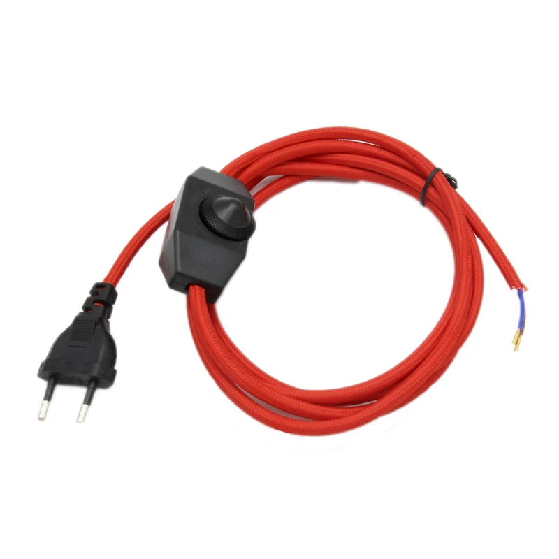 AC 220-250V EU Plug Power Cords With Dimmer Switch Flex Fabric Braided Covered Cable Electrical Power Cable power cords