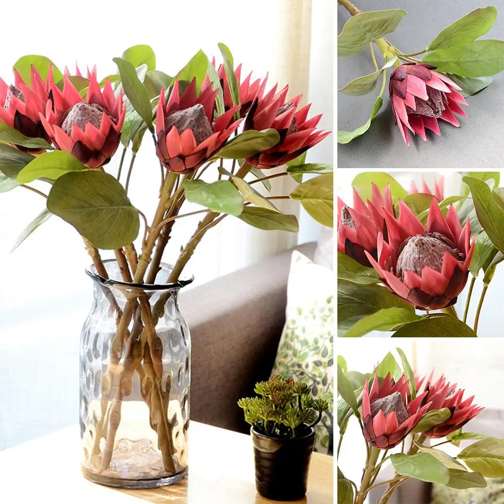 

New 1Pc King Protea Artificial Flower Fake Plant DIY Wedding Bouquet Party Decor