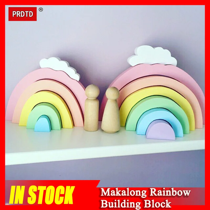 

Nordic Educational Wooden Toys Wood Building Blocks Set Wooden Rainbow Blocks Decoration Kids Room Decor