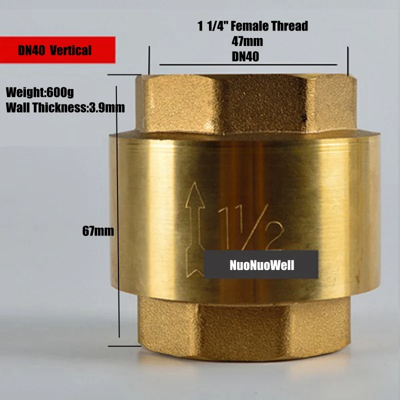 1 1/" 1 1/2" " медный горизонтальный/вертикальный обратный однонаправленный клапан промышленная водоочистная Труба водопроводная арматура соединение - Цвет: DN40  Vertical