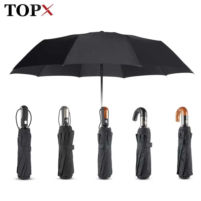 Полностью автоматический 10 к ветрозащитный зонтик дождь для женщин под дерево кожа изгиб и прямая ручка Бизнес открытый мужской зонт