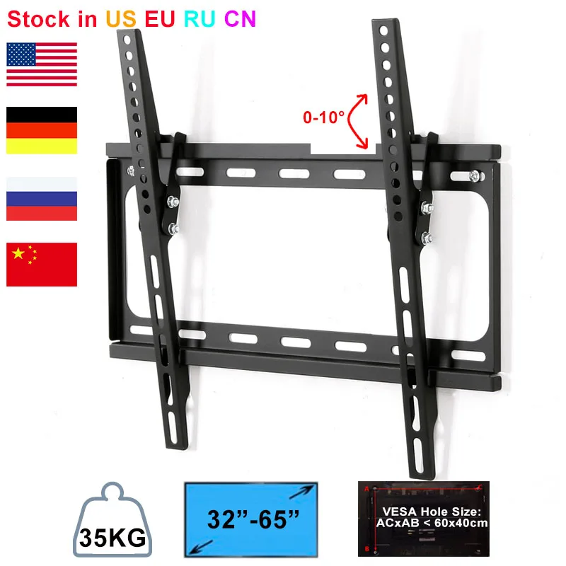 Общий ультра тонкий плазменный Наклонный фиксированный монитор lcd светодиодный HD ТВ Стенд Настенный Кронштейн подходит для 2"-65", максимальная поддержка 30 кг вес