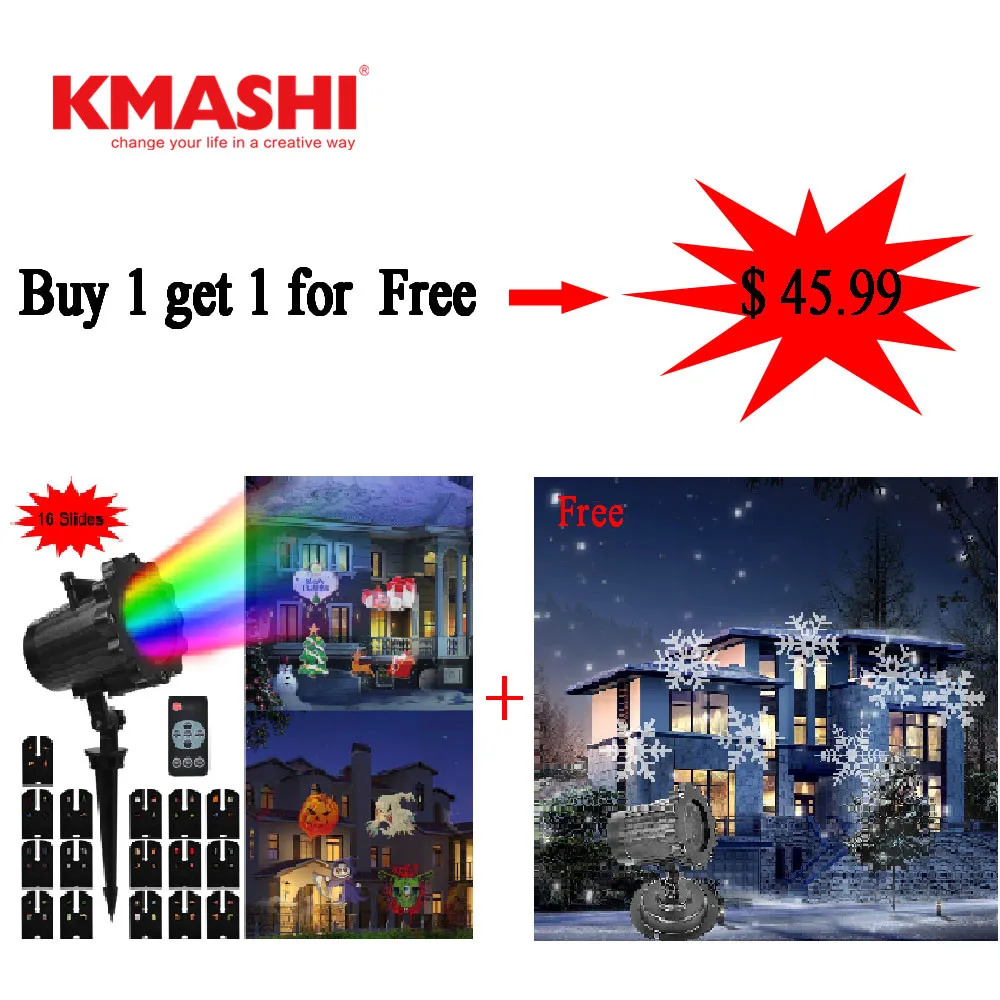 

Kmashi Buy 1 Get 1 free 16 Patterns Christmas Laser Snowflake Projector Outdoor LED Waterproof Disco Lights Home Garden