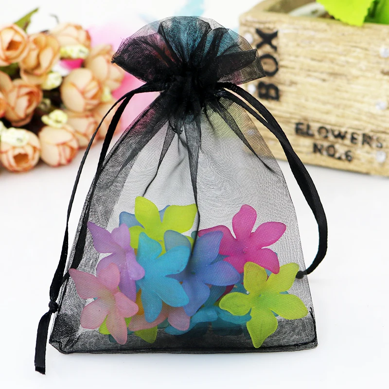 100pcs/lot Black Organza Gift Bags 20x30cm Big Cosmetics Gifts