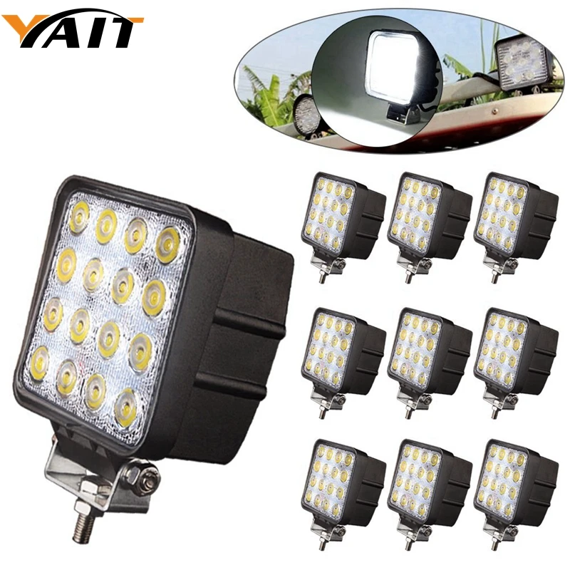 

10pcs 48w LED flood Beam Lights Square Off-road bulb lamp light fog lighting exterior For Jeep Cabin/Boat/SUV/Truck/Car/ATV