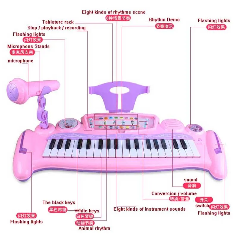 Интерактивные Обучающие Развивающие игрушки 37 Музыкальные инструменты с микрофоном и стульями для детей девочек