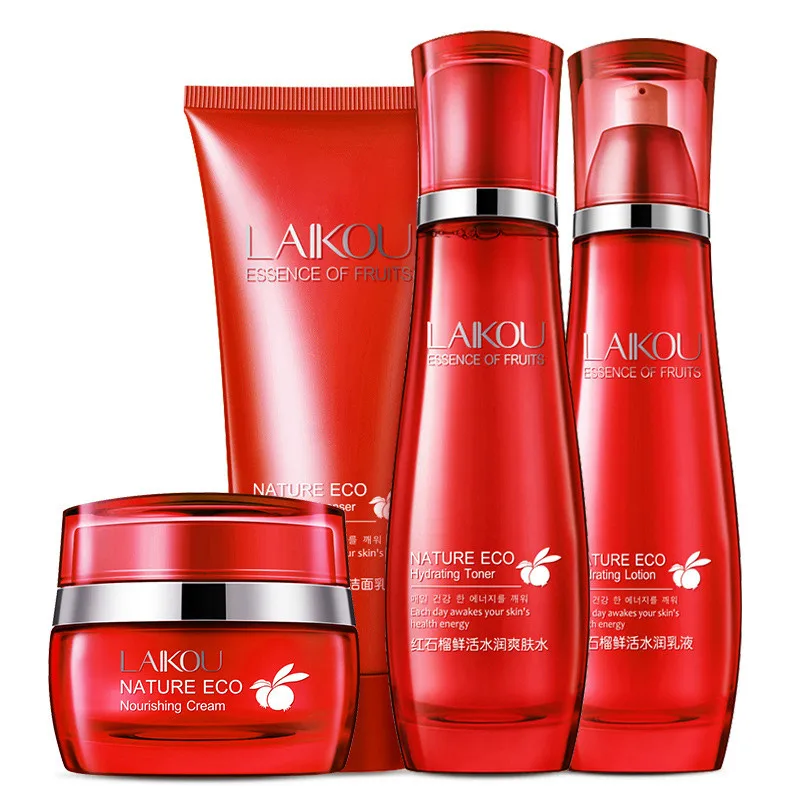 

Red Pomegranate Essence Moisturizing 4 Pcs Facial Care Set Oil-Control Water Lotion+Cream+Cleanser+Toner SkinCare Suit Hydration
