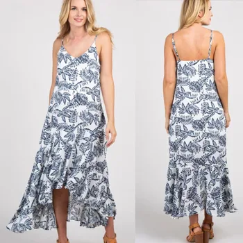 

Woman Pregnant Gown Backless Ruffles Print Strap Maternity Dress Summer Dresses Women 2019 Vestido Gestante Com Manga