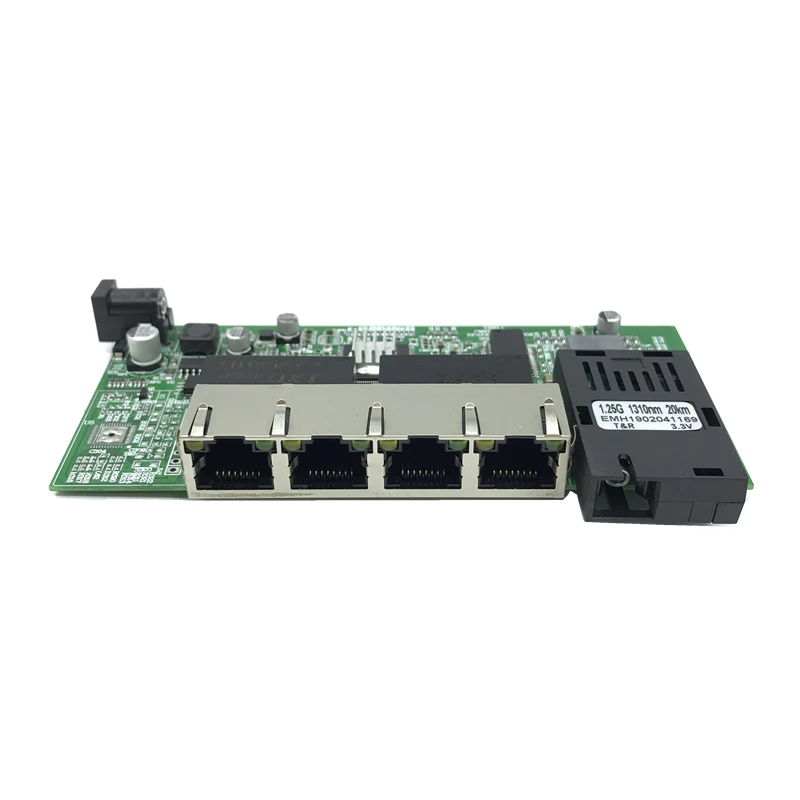 

Reverse PoE 10/100/1000M Gigabit Ethernet switch Fiber Optical Single Mode 4 RJ45 and 2 SC fiber Motherboard1.25G 20KM