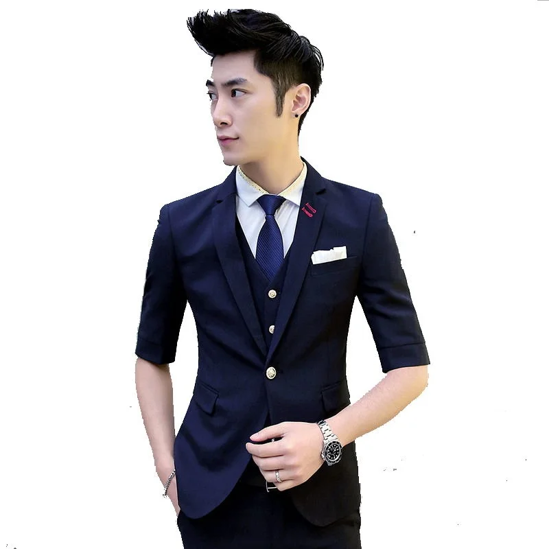 2016 new summer casual black Single Breasted suit men,casual half