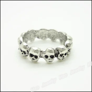 

50pcs Vintage Charms Skull Ring Pendant Tibetan silver Zinc Alloy Fit Bracelet Necklace DIY Metal Jewelry Findings