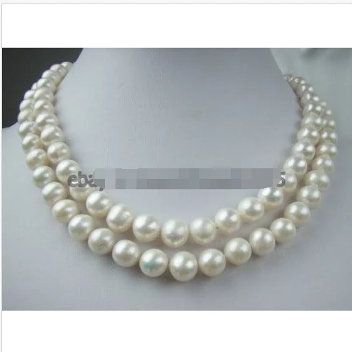 

2row Natural 10-11mm white akoya pearl necklace NEW