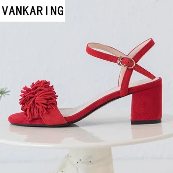 

brand design sexy tassel platform sandals sheepskin suede leather sandals high heel buckle red sandals women party wedding shoes