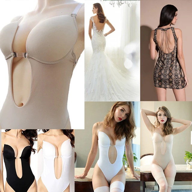 Women's Deep V Bodysuit Party Wedding Dress Corset Body Shaper Thong Padded  Bra