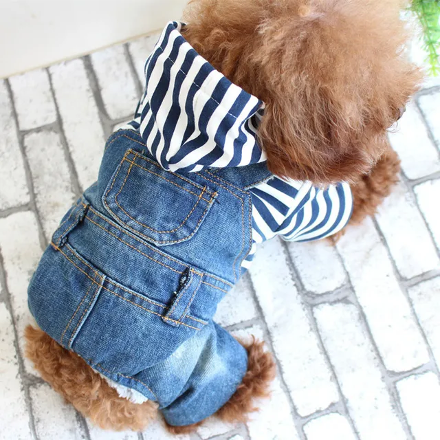 2017 Spring And Summer Teddy Bichon Dog Pet Clothes Cowboy Leotard Striped Four Legs Jeans Dog Clothes