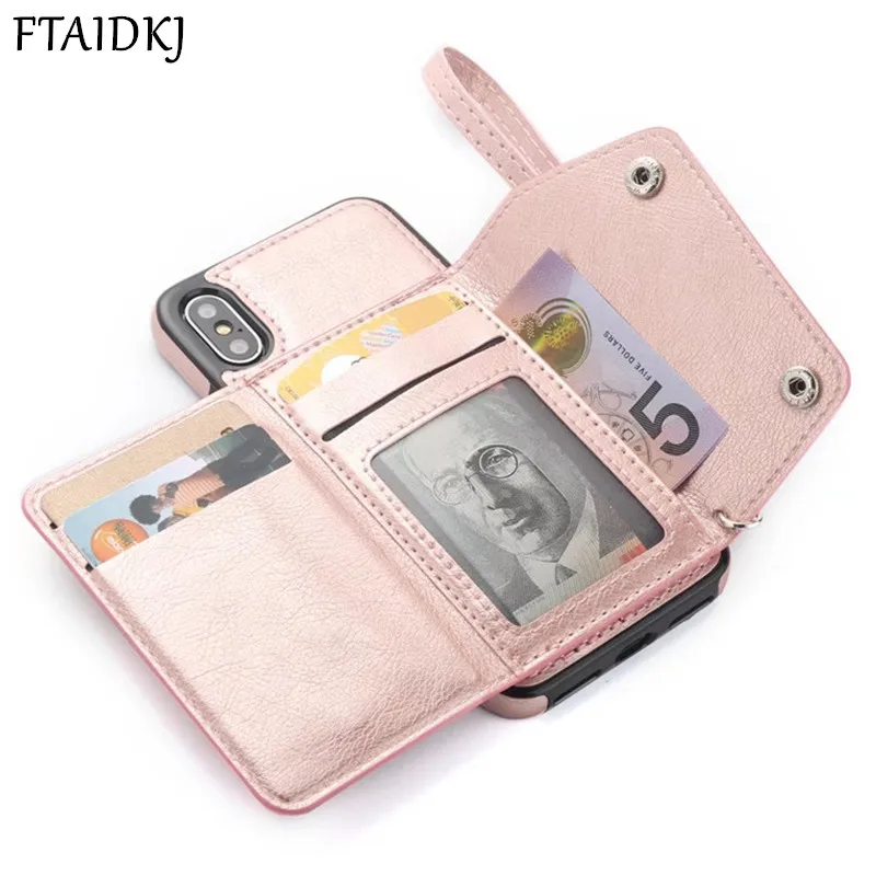 

PU Leather Wallet Flip Card Slot Case For iPhone 7 6 6S 8 Plus X XS Max XR For Samsung Note 8 9 S8 S9 S10 Plus S10e S7 Edge Capa