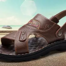 Новые летние мужские повседневные кожаные сандалии мужские первый слой кожи пляжная обувь лет дышащие