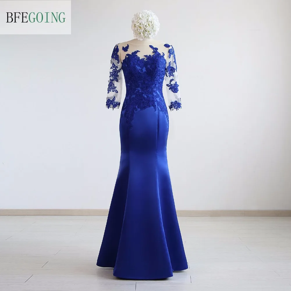 deep blue trumpet cut gown