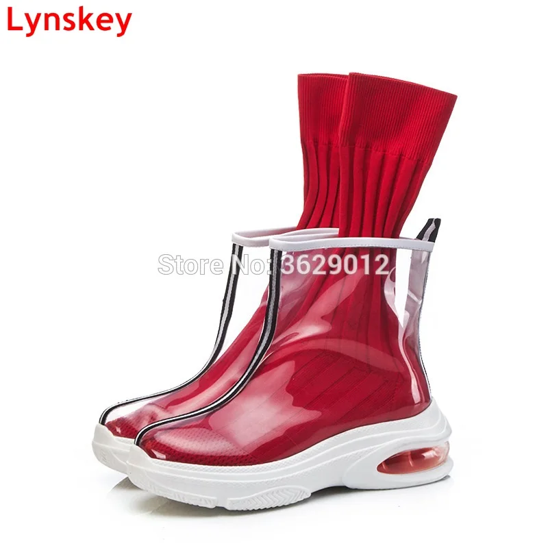 

Autumn New Women PVC Transparent Ankle Boots Round Toe Patform Transparent Women Boots Slip-On Boots Shoes