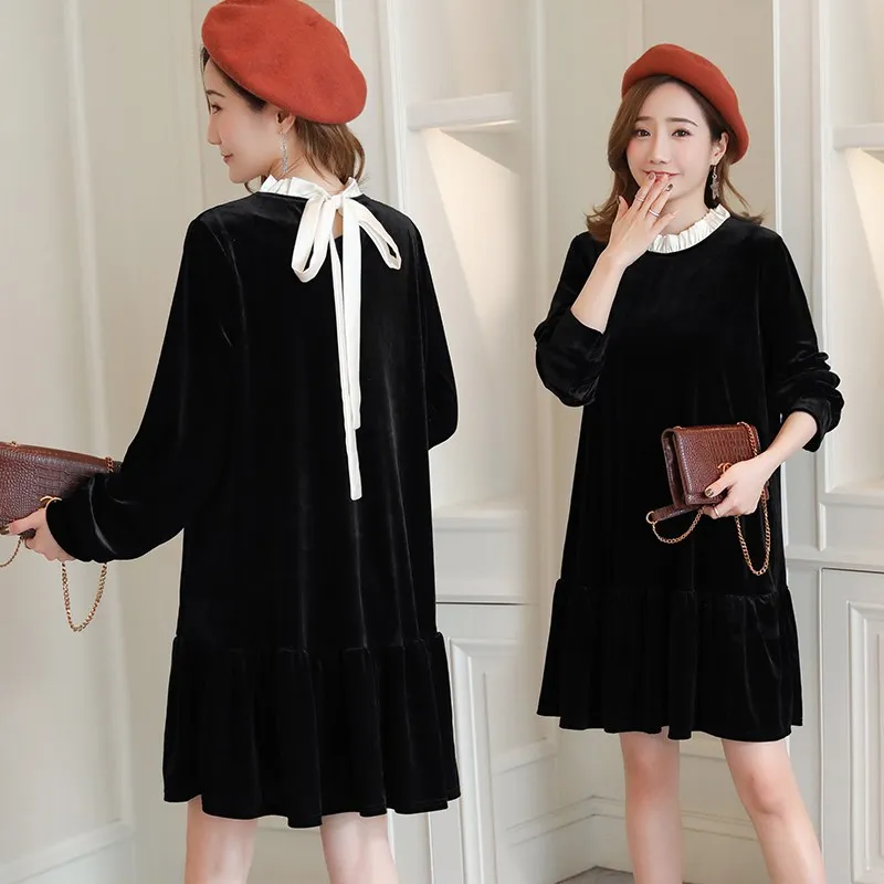 

2019 new two-wearing maternity dress satin lotus leaf collar floating before and after two kinds of wearing pregnant women skirt