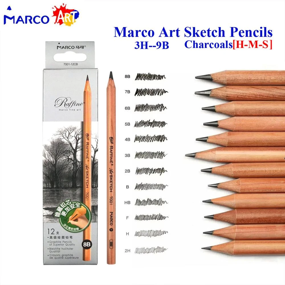 Marcoラフィネスケッチの描画鉛筆セット9B 8B 7B 6B 5B 4B 3B 2B b hb 