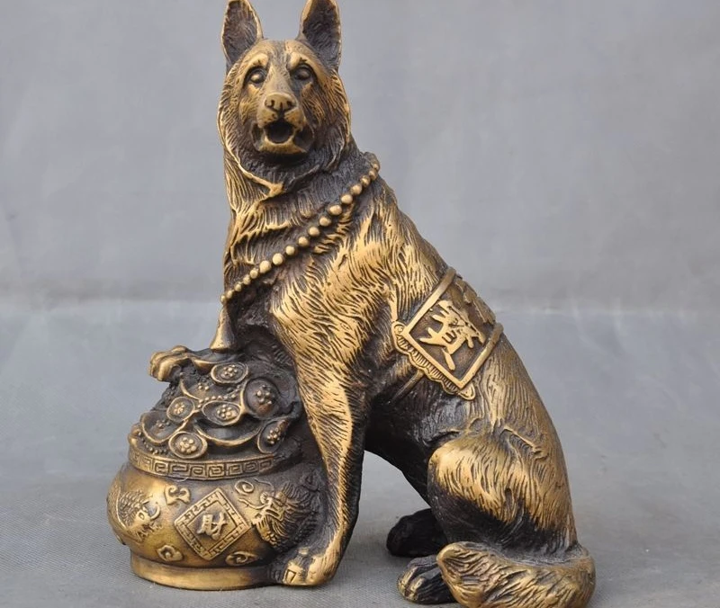 

China Fengshui bronze Phoenix yuanbao money Coin Wealth Zodiac Animal Dog Statue