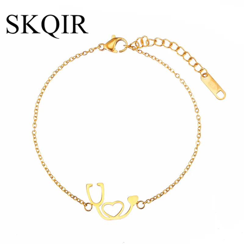 

SKQIR 2017 Gold Unique Stethoscope Bracelets for Women Stainless Steel Fashion Gift for Nurse Doctor Medical Jewelry Bracelets
