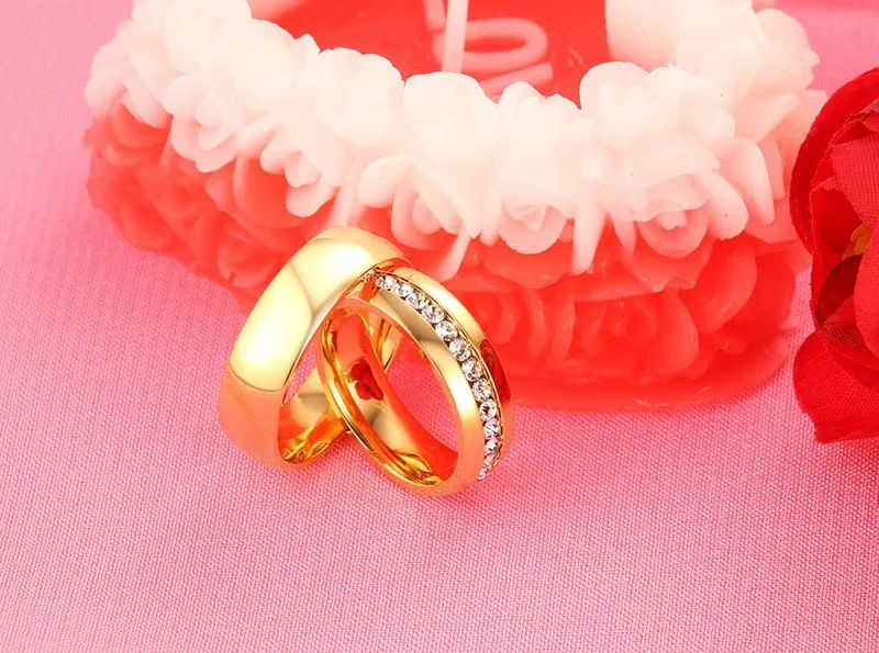 Vnox золото-цвет Обручальные кольца кольцо для Для женщин Для мужчин ювелирные изделия 6 мм Нержавеющая сталь Обручение кольцо США Размеры 5