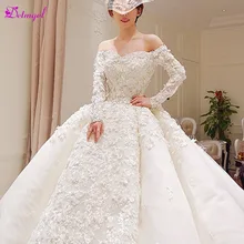 Detmgel Vestiodos de Noiva аппликации царский поезд Свадебные и Бальные платья Лодка шеи длинный рукав с бисером платье для невесты принцессы