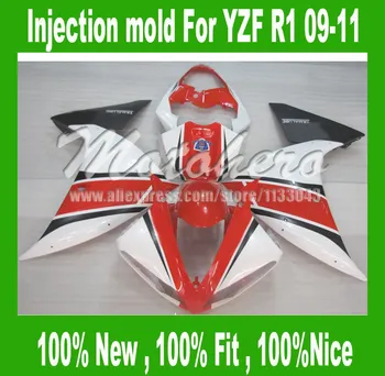 

100%Fit injection mold for YAMAHA YZF R1 2009 2010 2011 YZF-R1 09-11 YZF1000 R1 09 10 11 YZF R1 09 10 11 Red white black #s667c