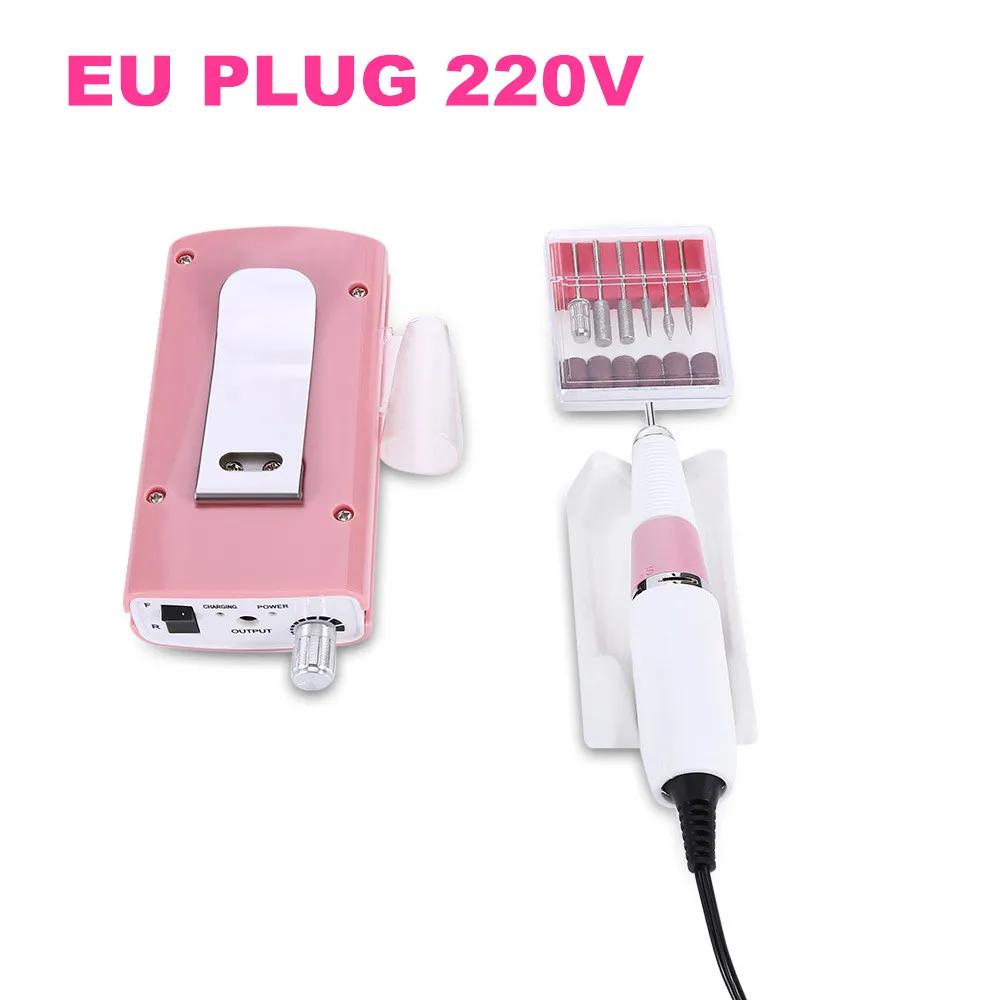 Gustala перезаряжаемый 18 Вт 30000 об/мин Электрический сверлильный станок для ногтей акриловая пилка для ногтей дрель маникюрный педикюрный набор оборудование для дизайна ногтей - Цвет: Pink EU Plug
