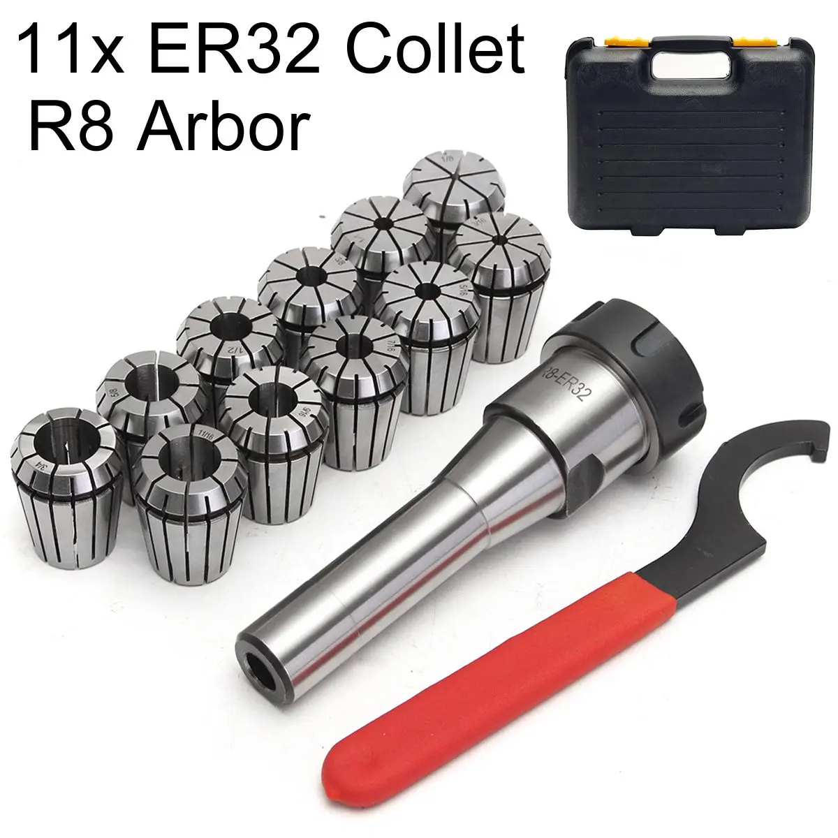 

11pcs ER32 Spring Collet Set 3mm-19mm + R8-ER32 7/16 Collet Chuck + Holder Wrench