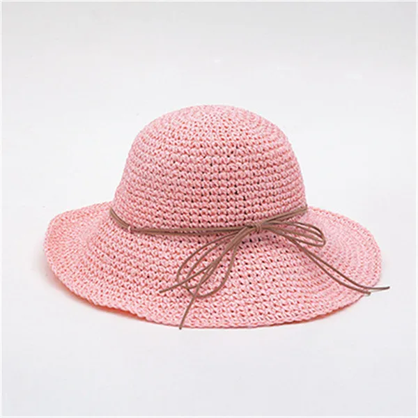 Модные женские рафия трава соломенная Складная широкая Панама с полями для элегантных леди купол Fedora леди Sunbonnet пляжная Панама - Цвет: Pink