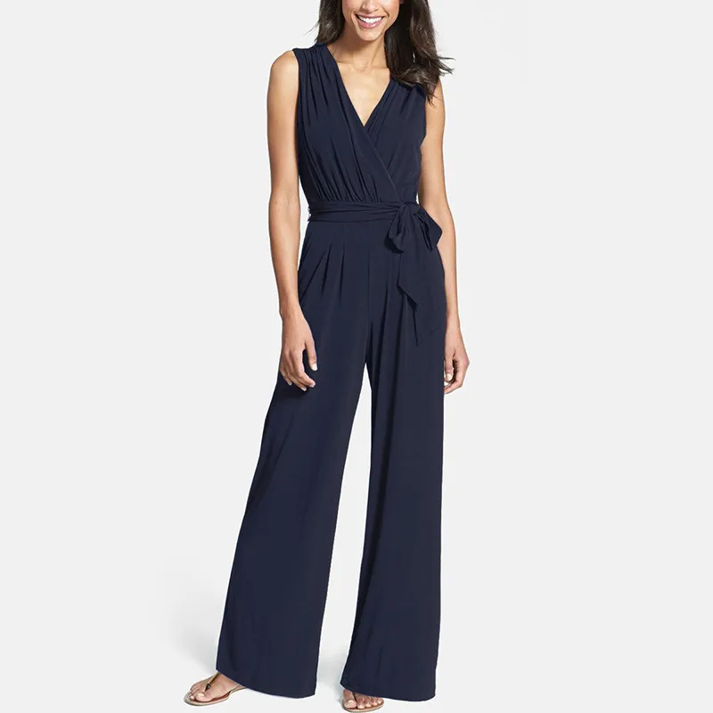 2017 Europe and the United States new pants wide leg jumpsuit sleeveless V-neck dress pants (3)