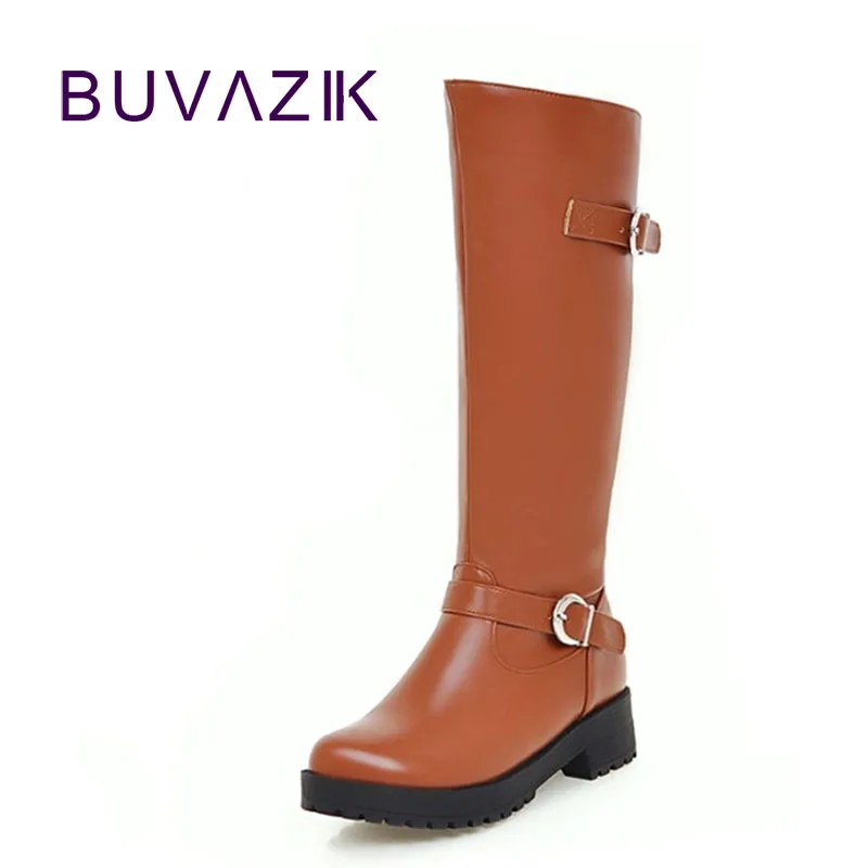 

2018 autumn women's knee boots thick low with high botitas mujer outdoor footwear waterproof shoes cool buckle size 41 42
