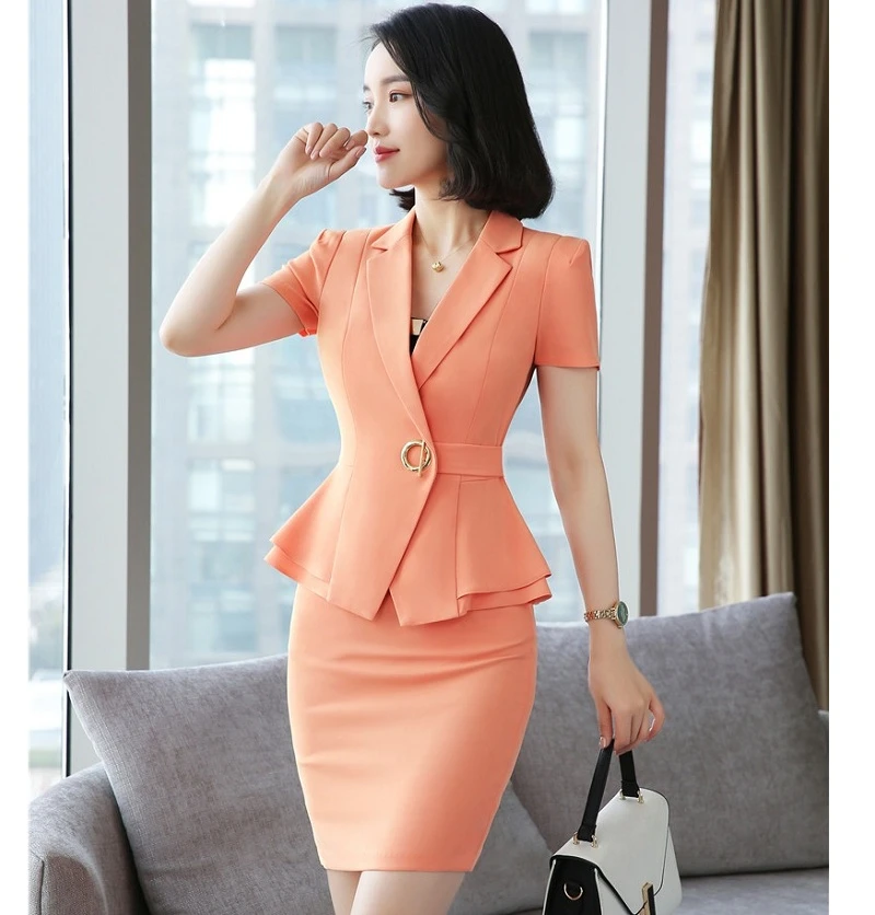 Blazer naranja y rosa para mujer, trajes de negocios, trajes formales de oficina, ropa de trabajo, uniformes, conjuntos de falda y chaqueta mujer 2019|Trajes con falda| - AliExpress