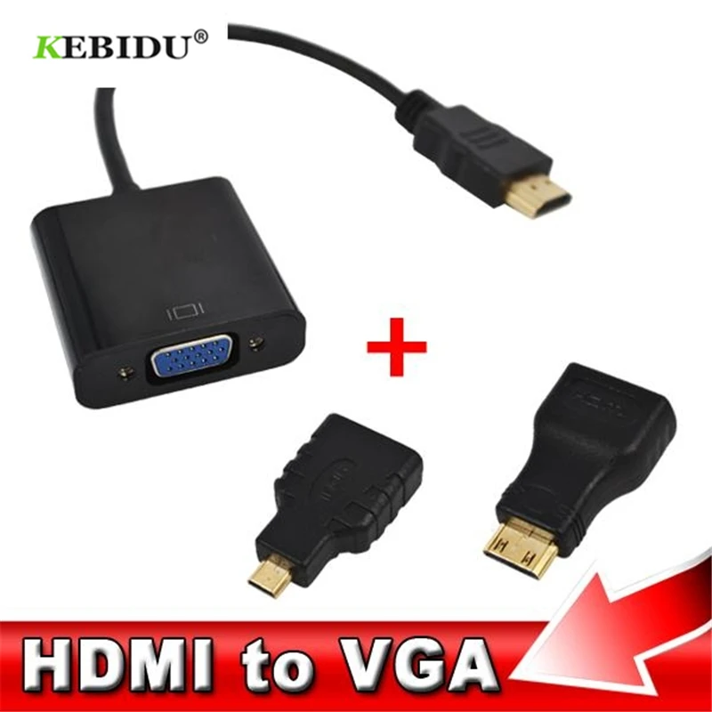 

kebidu Built-in 1080p Chipset HDMI to VGA Adaptor Micro HDMI Mini HDMI Male Adapter to VGA Female Converter For Xbox 360 PS3 PS4