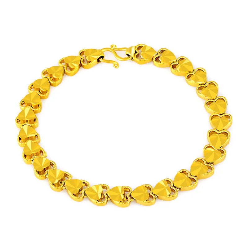 Wholesale Fashion Charming Heart Shaped Bracelet Women Jewelry 24K Gold